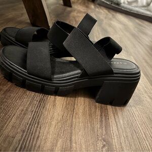 Black Platform Sandals with Elastic Straps